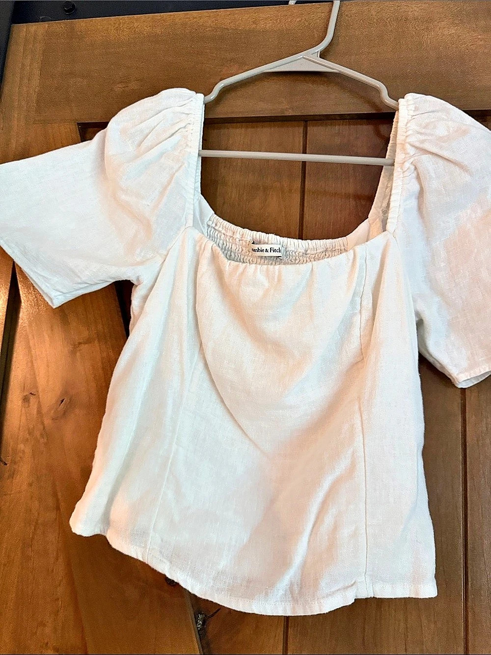 Abercrombie & Fitch Linen-Blend Puff Sleeve Set Top White Small - Picture 2 of 5